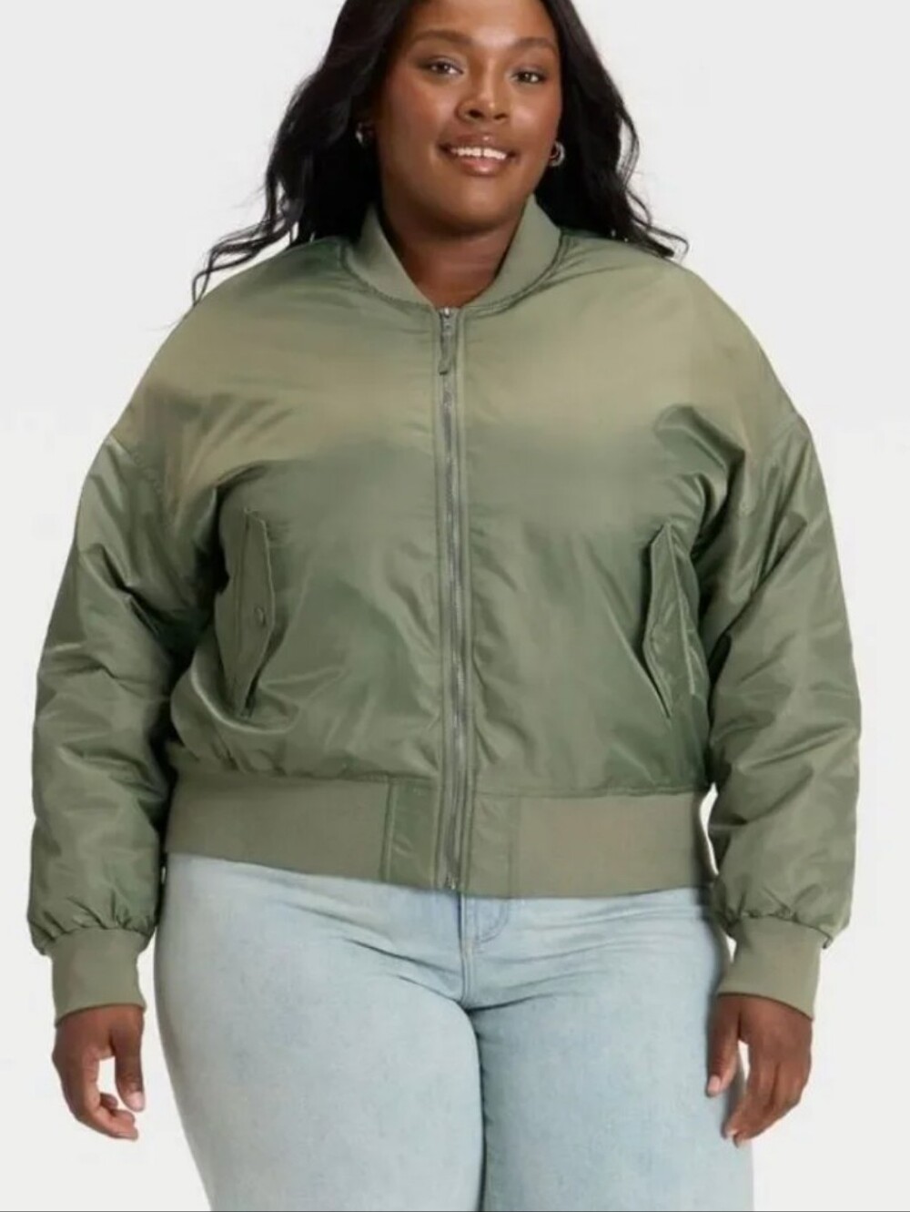 NWT Universal Thread Olive Green Satin Bomber Jacket 4X NWT